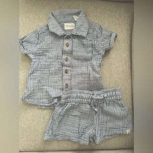 Baby Organic Cotton Blue Striped 2-Piece Gauze Set